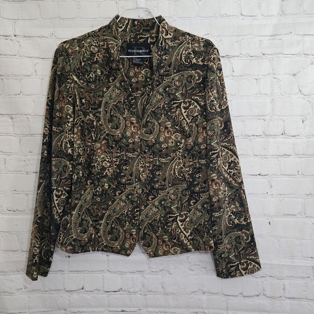 Vtg Y2k Requirements Zip-up Jacket Green Paisley Sz Sm Lightweight Boho Cottage
